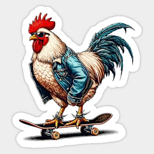 Retro cool rooster skateboarder Sticker